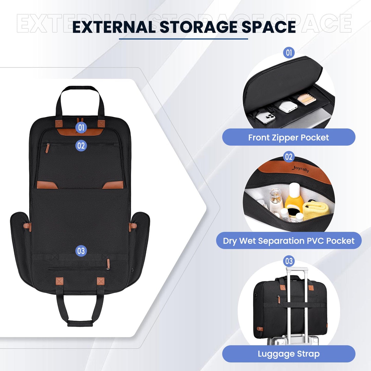 Garment Bags for Travel, Carry on Garment Bag with Shoulder Strap, Foldable Suit Travel Bags for Men, Wrinkle Free Garment Travel Bag for Hanging Clothes, Black