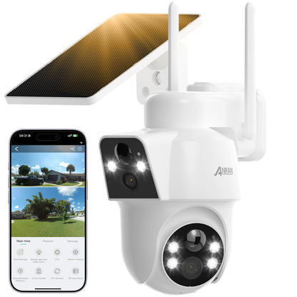 ANRAN Dual-Lens Solar Security Camera, 3MP Wireless Outdoor Camera for Home Security, 100% Wire-Free with Solar Panel, Color Night Vision, Motion Detection, 2.4GHz WiFi, IP66 Weatherproof