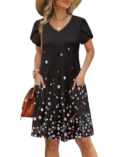 OFEEFAN Womens Summer Fall Dresses 2026 Tshirt Loose Homecoming Sundresses Beach Vacation Clothes Boho Outfits Print 07 XL
