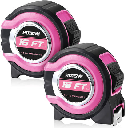Hoteam 2 Pcs Pink Tape Measure Retractable with 1/8 Fractions Lightweight Pink Measuring Tape Accuracy 1/32 with Magnetic Hook Lock Button Easy to Read Measurement Tools(16 ft)