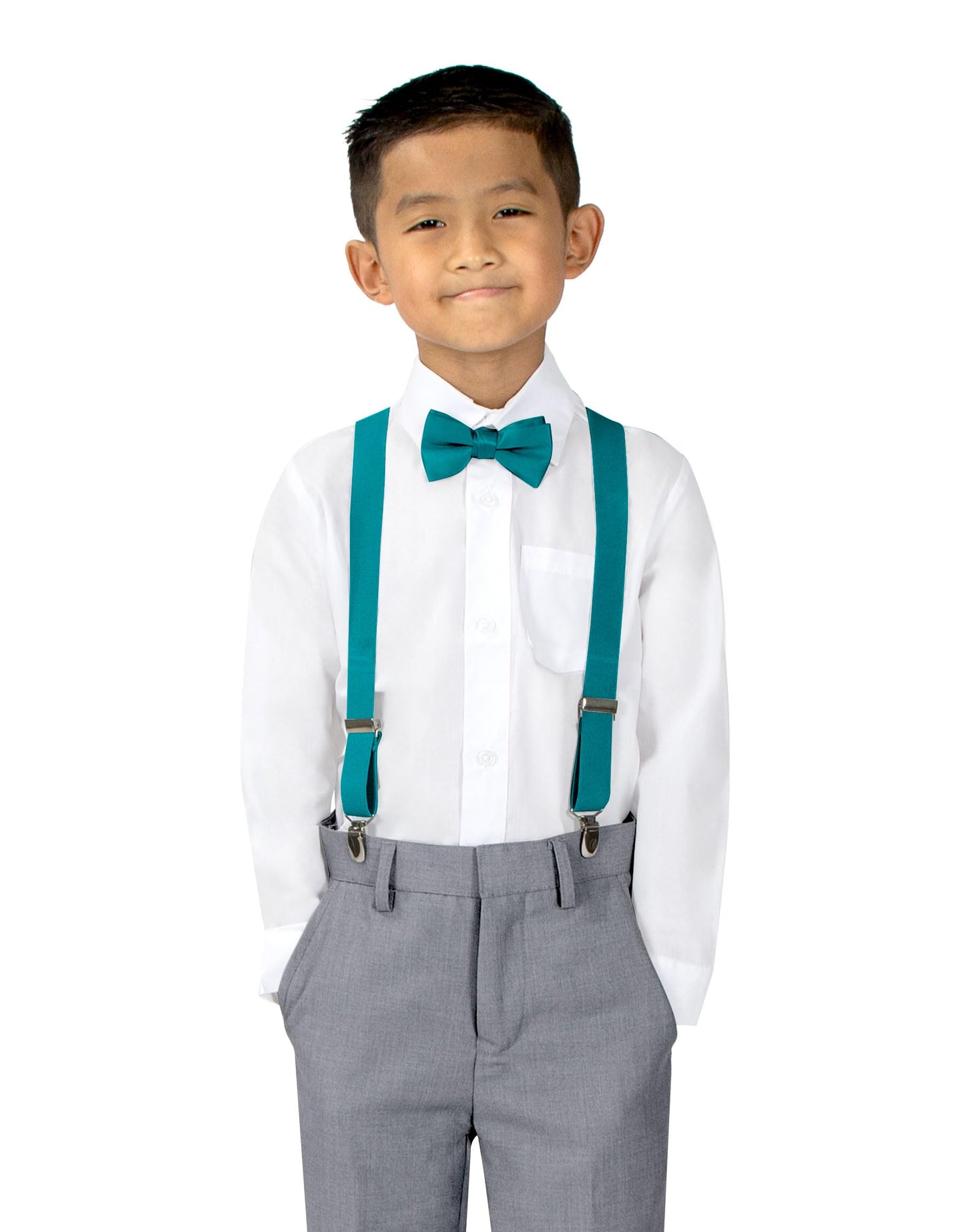 Spring Notion Boys' Suspenders and Solid Color Bowtie Set Teal Medium