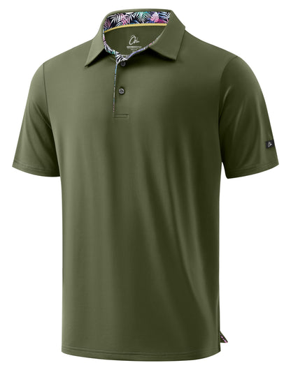 Obla Mens Golf Shirt Short Sleeve Dry Fit Moisture Wicking Performance Athletic Casual Work Collared Polo Shirts for Men (Olive Green_XL)