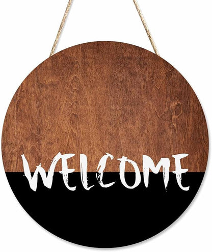 Welcome Sign Front Door Decoration Welcome Brown Wooden Board 12 inch Wooden Hanging Wreath Rustic Style - Home Decor Outdoor