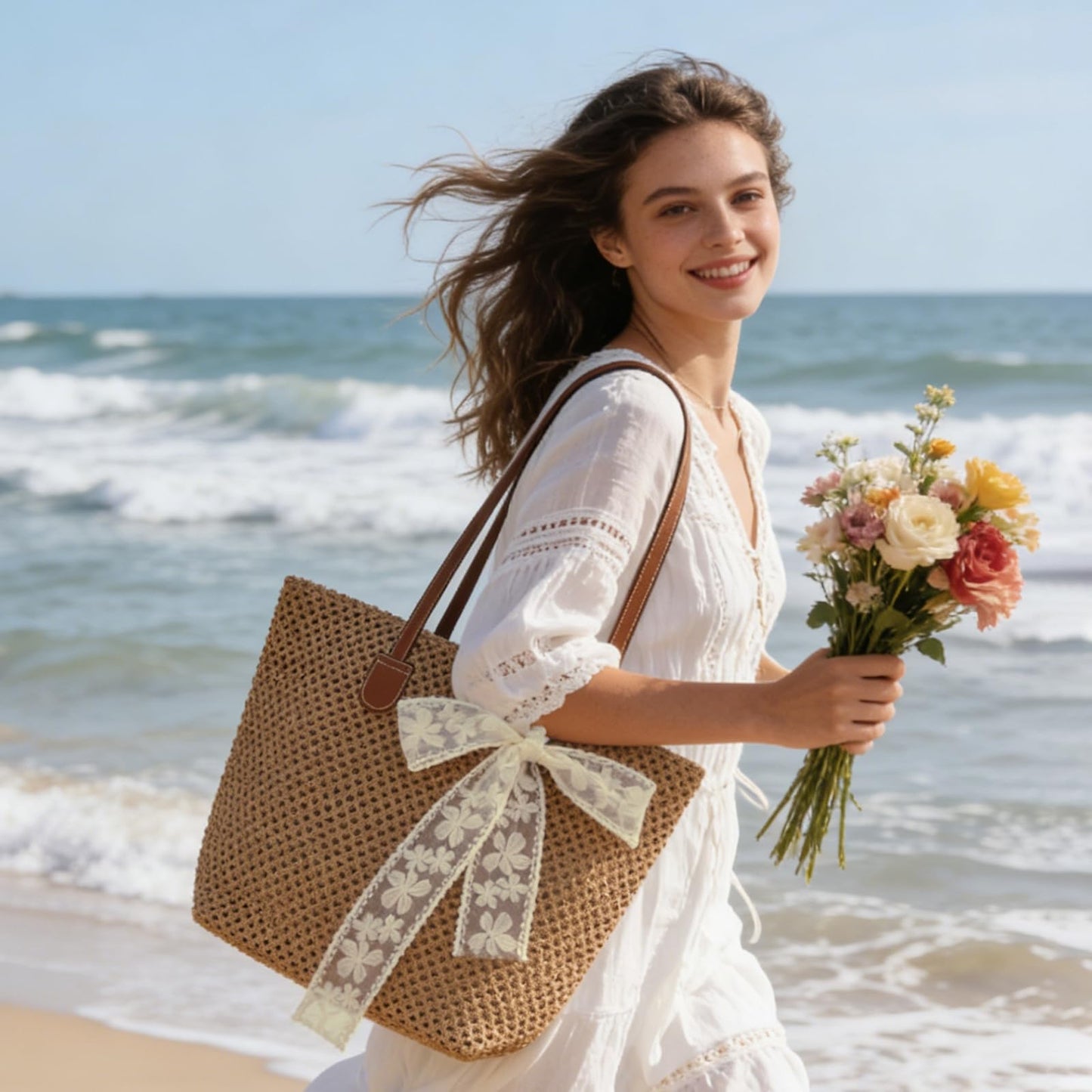 iSamzan Straw Beach Tote Bag for Women: 2026 Large Woven Handbag with Zipper, Perfect for Vacation, Travel and Summer Pool