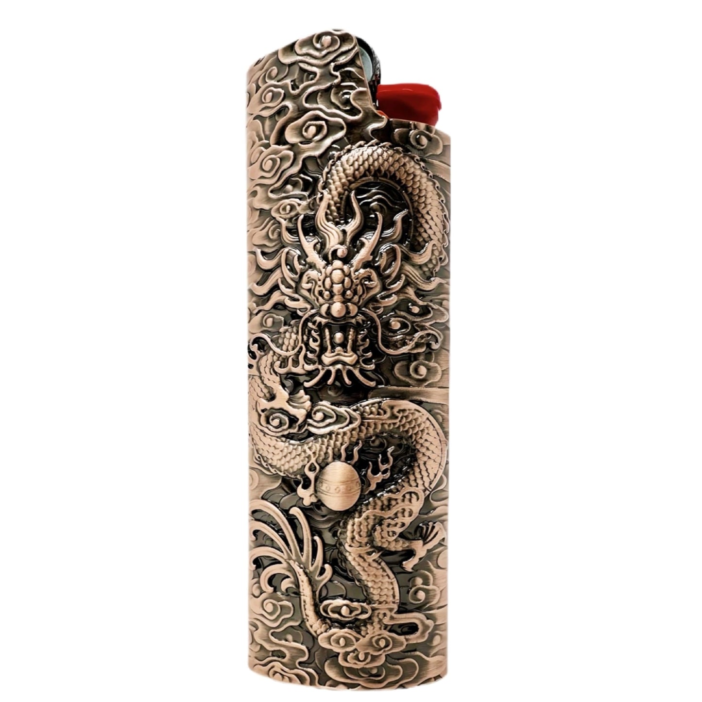 Metal Lighter Case Fits BIC Standard Full-Size J6 Lighter,Durable Holder Cover Compatible with BIC Dragon and Clouds Design in Bronze or Rose Gold (Rose Gold)