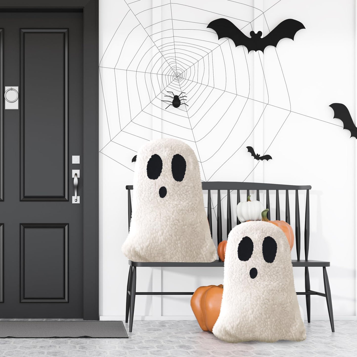 Kigley 2 Pcs Ghost Shaped Pillows Halloween Throw Pillows for Sofa Bed Couch Ghost Decor Stuffed for Halloween Party Outdoor Home Decorations Cushion (11.81 x 7.87 Inch)