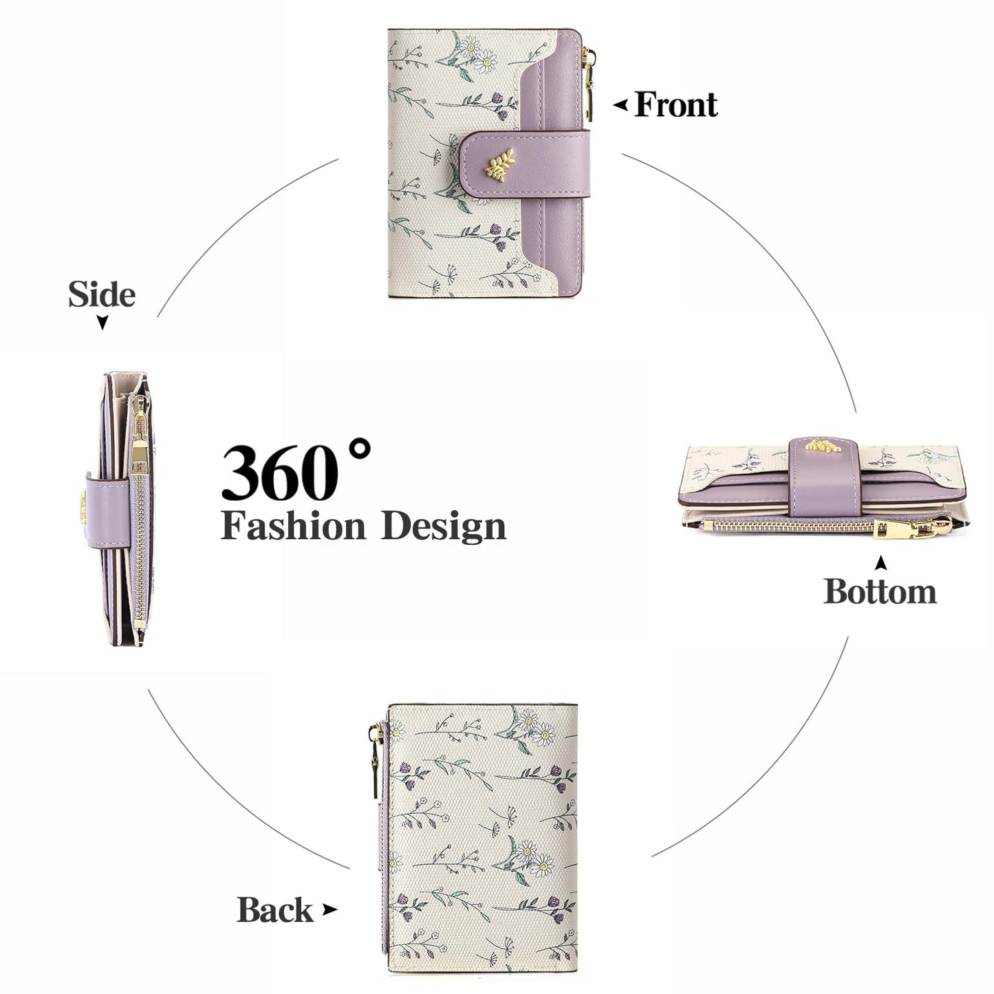 GAEKEAO Small Wallets for Women RFID Blocking Leather Bifold Zipper Pocket Wallet Credit Card Holder with ID Window