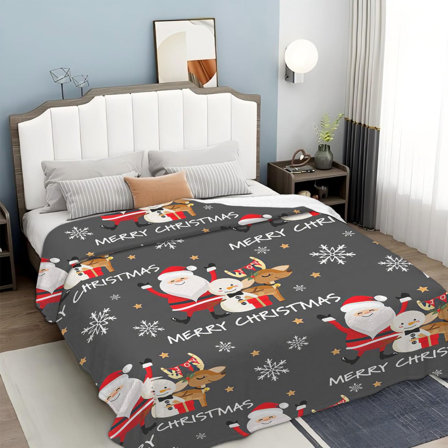 Snowman Santa Claus Throw Blanket for Girls Boys Women Men Kids Adults Soft Flannel Fleece Blanket for Couch Sofa Bed Home Decor 40"x50"