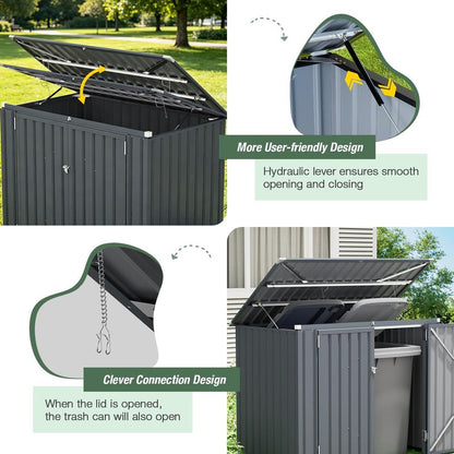 SOLIGEL 3'x6' Storage Shed, Outdoor Trash Can Storage Bike Shed, Waterproof Garbage Can Organizer with Chain Lid, Outdoor Storage Clearance for Patio, Garden, Backyard, Dark Grey