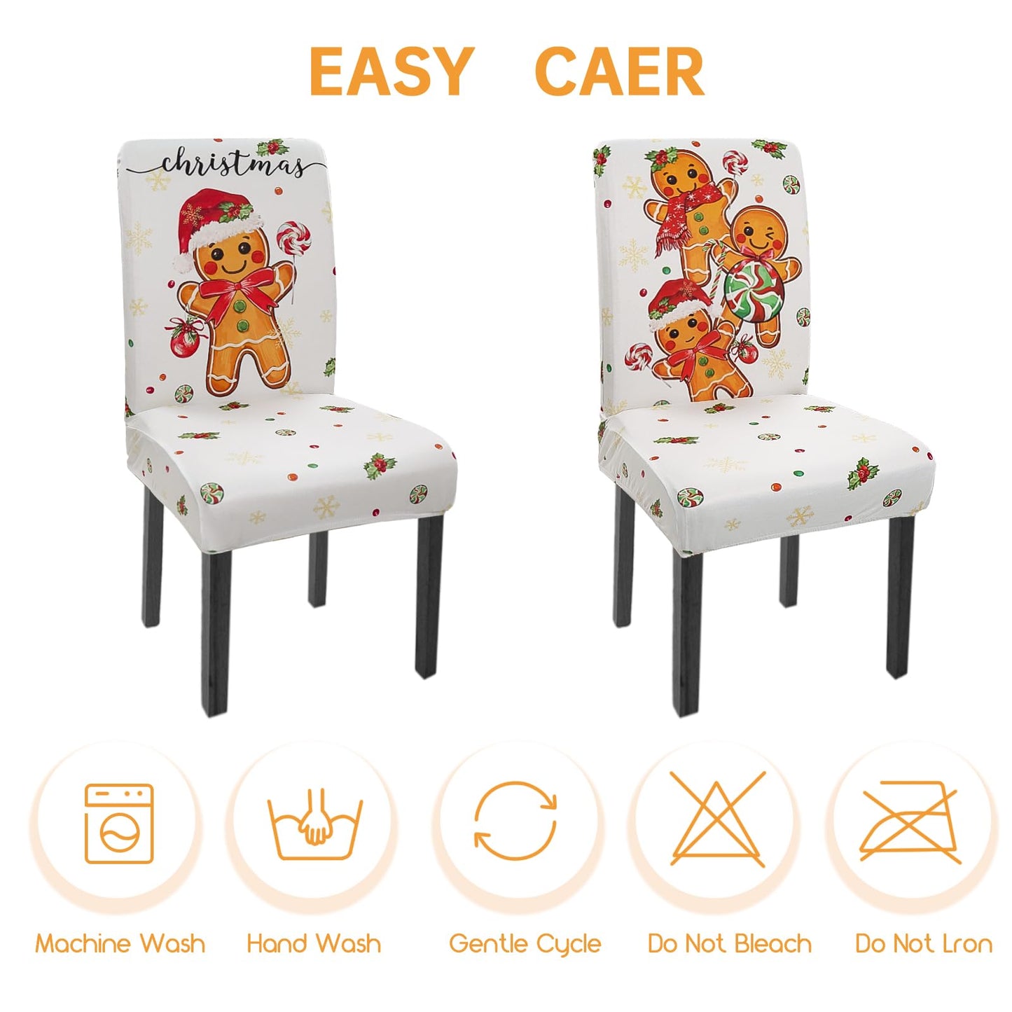 Zifmrtrwn Christmas Chair Cover Set of 6 Gingerbread Winter Dining Room Slipcovers Stretch Parsons Chair Seat Protectors Xmas Holiday Decor-6PCS