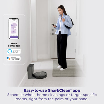 Shark Navigator Robot Vacuum with Bagless 30-Day Capacity Self-Empty Base, Powerful Suction, SmartPath Navigation, Self-Cleaning Brushroll, for Carpets & Hard Floors, White, AV2110S