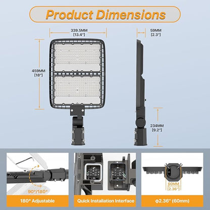 300W Led Parking Lot Light with Dusk to Dawn Photocell 120V Slip Fitter Pole Mount Lights 5000K Outdoor IP65 Waterproof Commercial Street Area Lighting for Parking Lot, Barn, Church