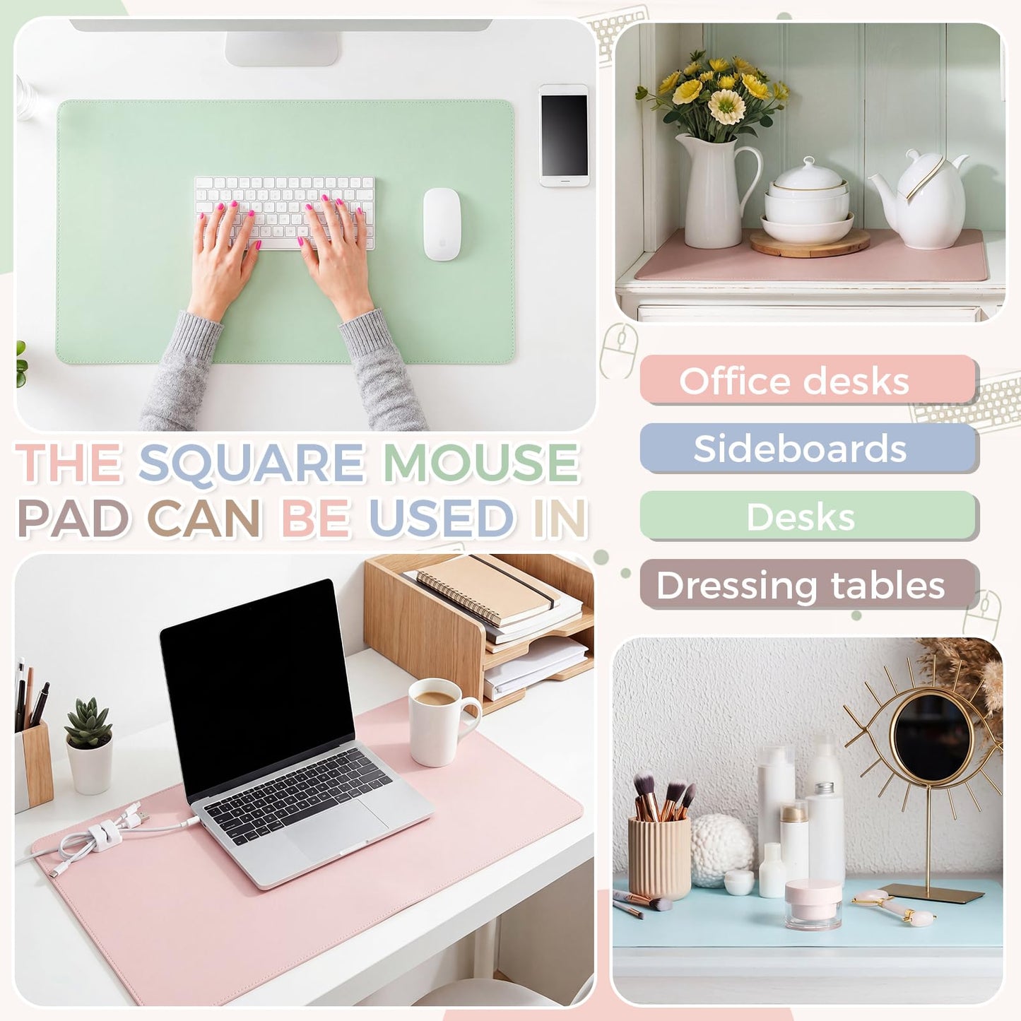 Tellegloww 6 Pack Non-Slip Leather Desk Pad Protector, 23.6"x 13.8" Office Desk Mat for Keyboard and Mouse, Waterproof PU Laptop Blotte Writing Pad with Suede Back for Home School Office, 6 Colors