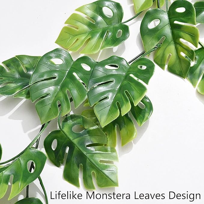 Fielegen 20 LED Monstera Leaf String Lights, Artificial Tropical Palm Leaves Greenery Vines with Lights,Summer Decoration for Hawaiian Jungle Safari Luau Party BBQ Beach Birthday Theme Decor