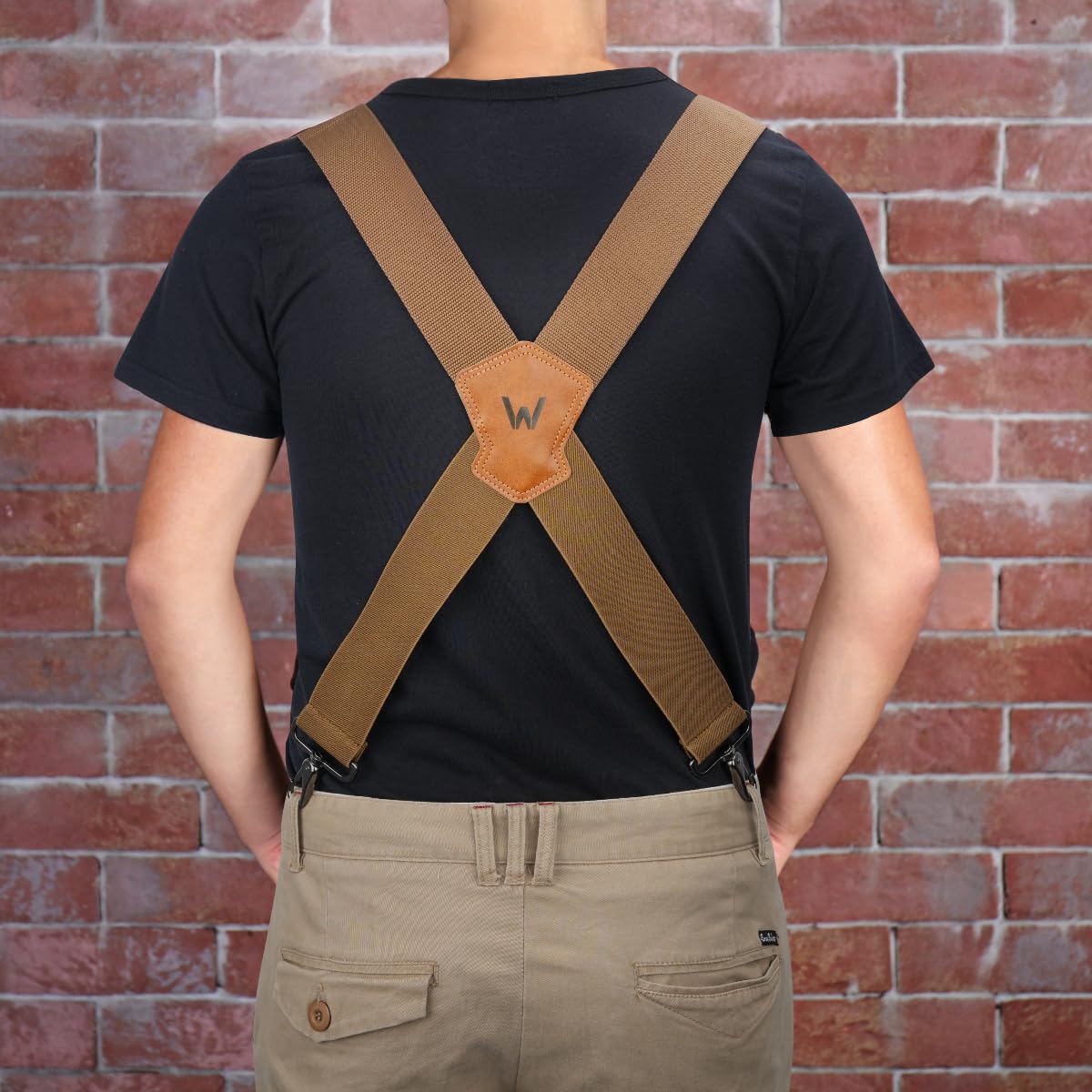 WELKINLAND Khaki 2Inch-Wide Suspenders, Heavy-Duty Work Suspenders Men, Big And Tall Suspenders Men for Pants, Mens Suspender Hooks Belt Loop For Jeans