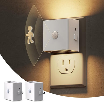 L LOHAS LED Night Light,Plug in Night Light with Motion Sensor and Dusk to Dawn Sensor,[2-PACK] Brightness Adjustable,3000K Soft White, Nightlight for Bathroom Hallway Kitchen