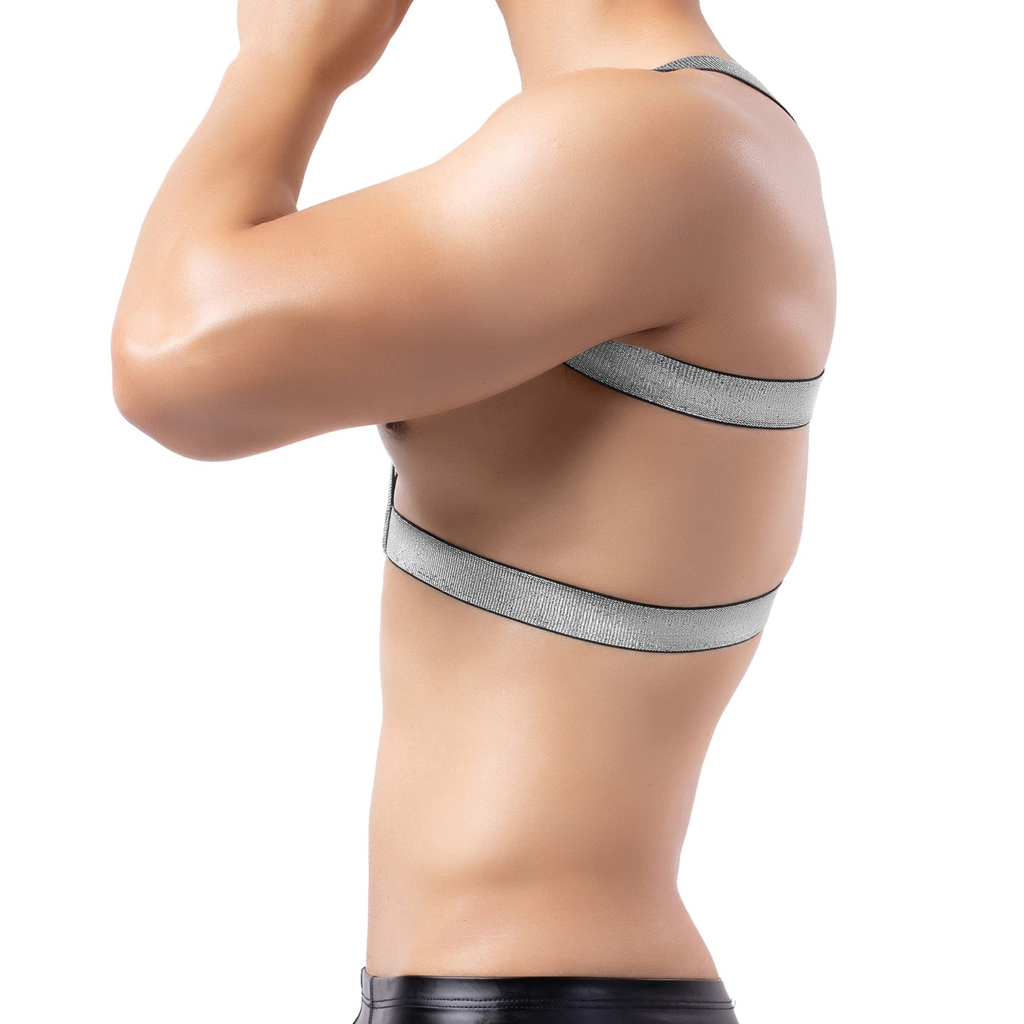 Man Harness Belt Body Chest Elastic Halter Nylon Shoulder Strap Club Wear Tops Black Silver