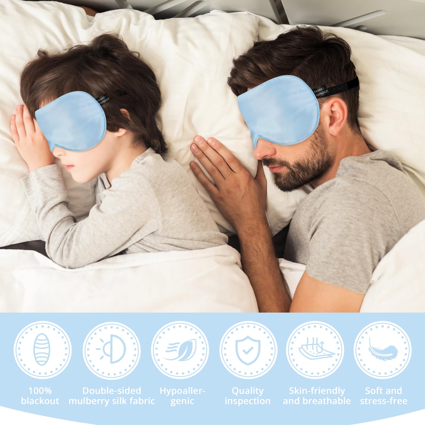 Kids Sleep Mask Eye Cover, 100% Real Natural Pure Silk Eye Mask with Adjustable Strap, Blindfold Kids Eye Mask for Sleeping, Eye Shade for Boys Girls and Adult, Pressure-Free Comfort (Black)