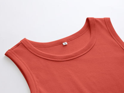 ANRABESS Womens Sleeveless High Neck Tank Tops Fashion Summer Casual Basic Slim Fit Ribbed Racerback Top Shirt Clothes Orange Red Small
