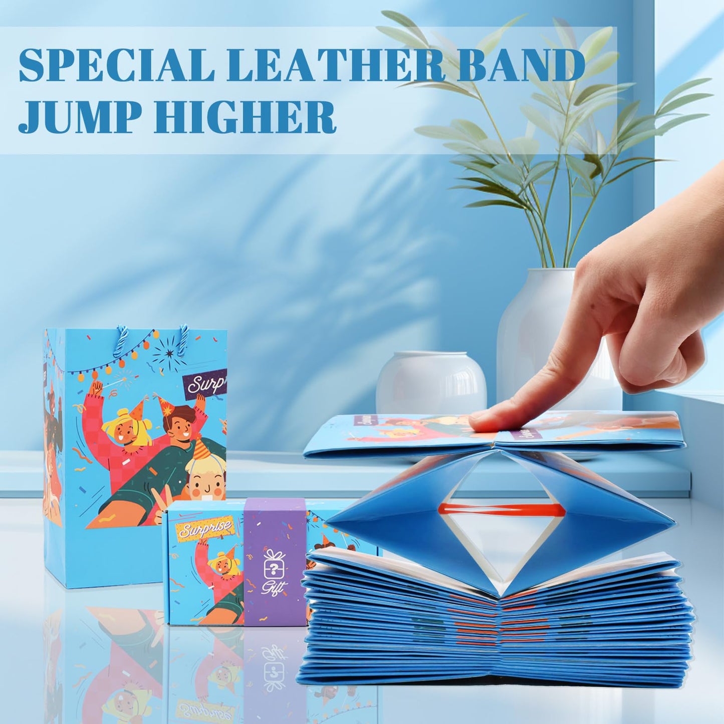 Surprise Gift Box Explosion for Money, Unique Folding Bouncing Red Envelope Gift Box with Confetti, Cash Explosion Luxury for Birthday Anniversary Valentine Proposal (15 Bounces) (Blue)