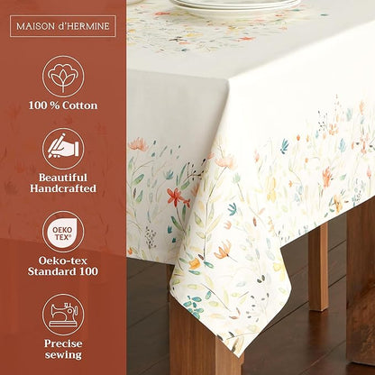 Maison d' Hermine Table Cloth Rectangle Table 100% Cotton 70 x 108 Inches Tablecloth Reusable Decorative Everyday Use for Dining Room, Farmhouse, Home, Party, Festive & Wedding Spring Summer - Colmar