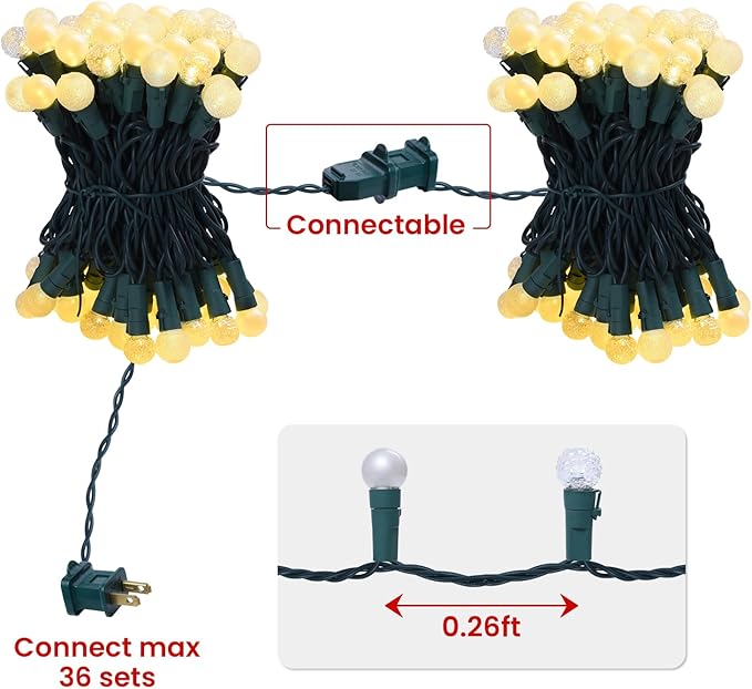 Globe String Lights: 2 Pack 70 LED Mix-Ball Fairy Lights Plug in UL Listed Christmas Tree Lights 19Ft Christmas Outdoor Indoor Fairy Lights for Bedroom Tree Patio Party Garden Wedding, Warm White