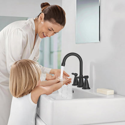 Bathroom Faucets with Filter, Widespread Black Bathroom Sink Faucet for 3 Holes with Pop-up Drain Assembly, Two Handle Vanity Faucet (Contemporary)