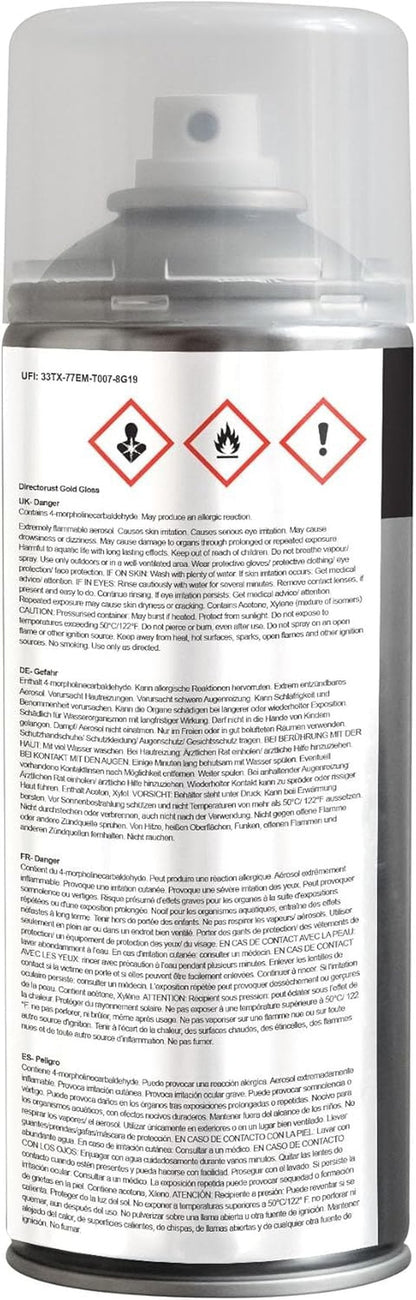 JENOLITE Directorust Spray Paint for Metal - GOLD - Metallic Gloss Finish for Indoor and Outdoor use - Multi-Surface for Metal, Plastic, Ceramic, Wood & Rusted Surfaces - 400ml (13.52fl oz)