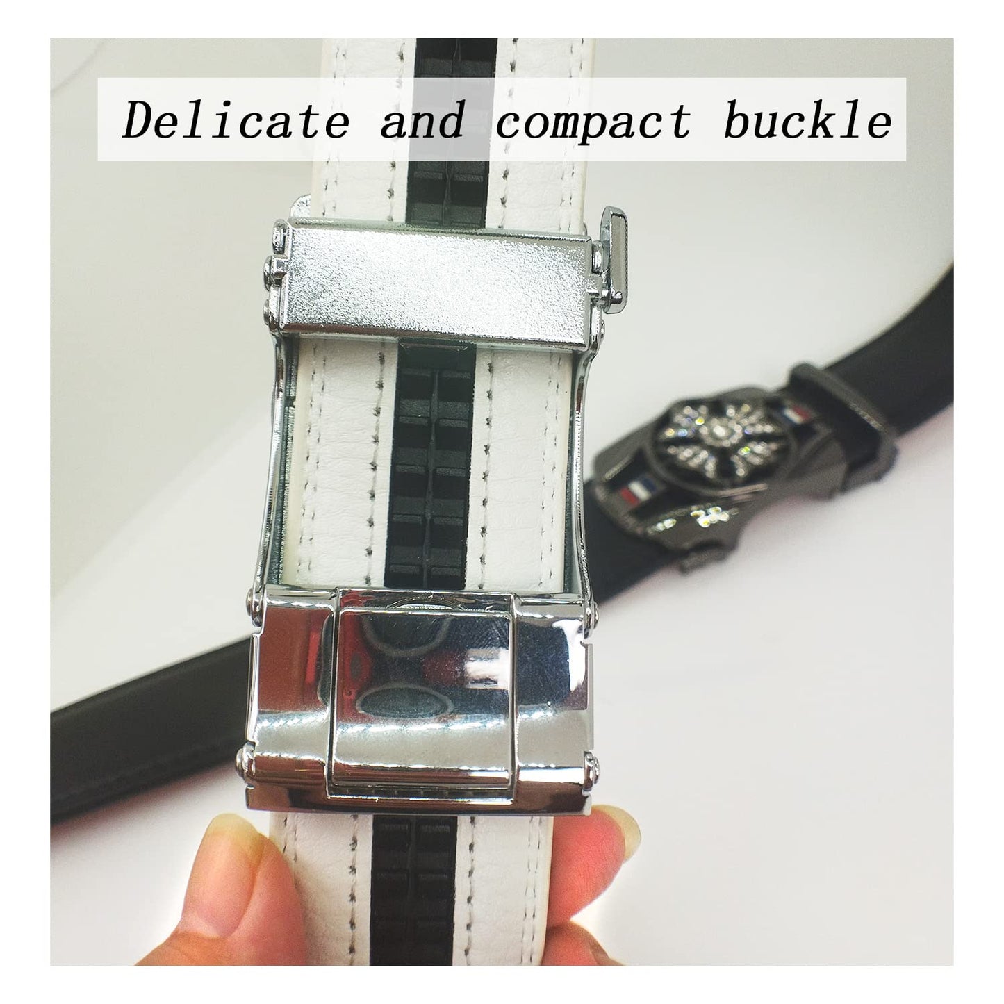 DIANKUZHAN Black belt men Leather Ratchet Casual Work Business With Removable buckle,Perfect Fit Waist Size up to 47 inches (black)