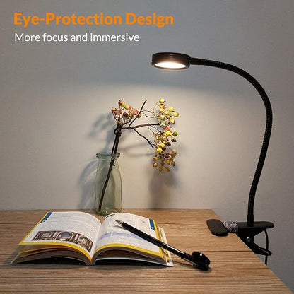 LEPOWER Clip on Light/Reading Lights/Book Light/Desk Lamp Color Changeable/Night Lights Clip on for Desk, Bed Headboard and Computers, Adapter Included (Black)