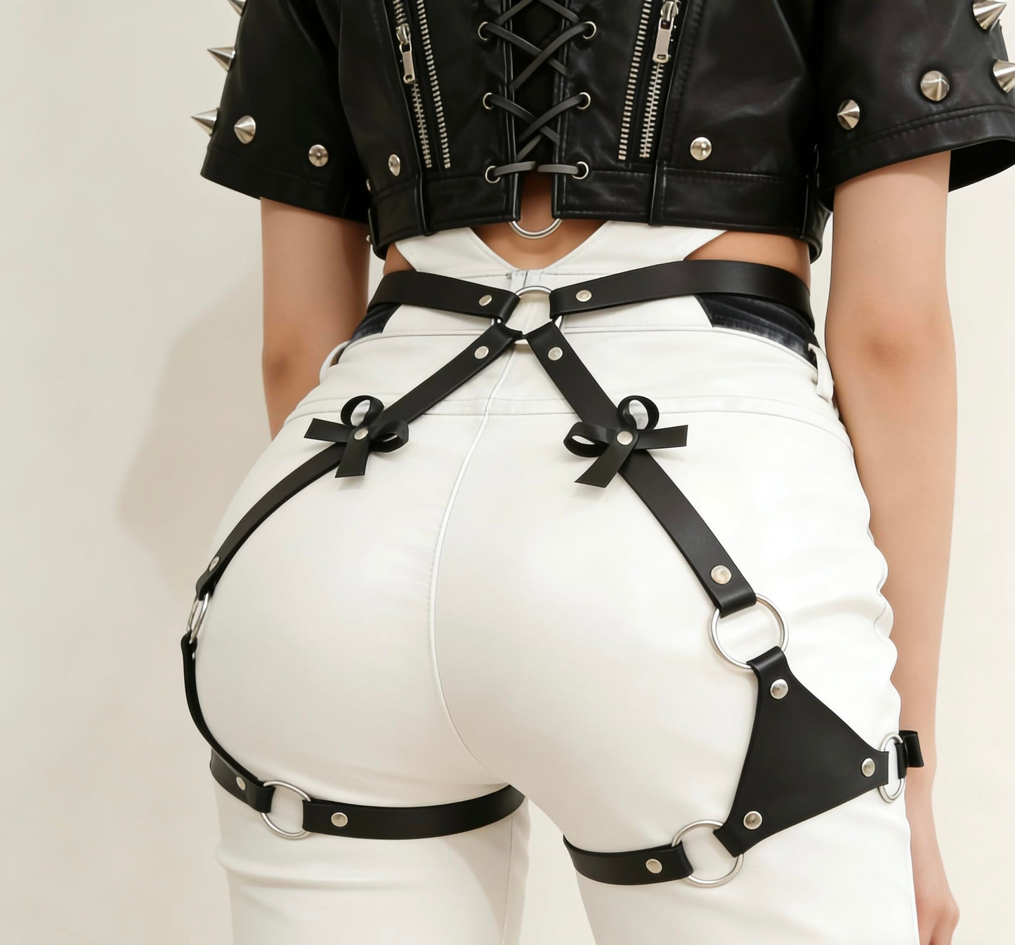 Punk Leather Thigh Harness&Body Harness Belt-Gothic Adjustable Waistband with Leg Garter Straps for Women,Club Rave Festival Outfit,Rock Fashion Accessory,Leather Strap Thigh Garter,Black Garter Belt