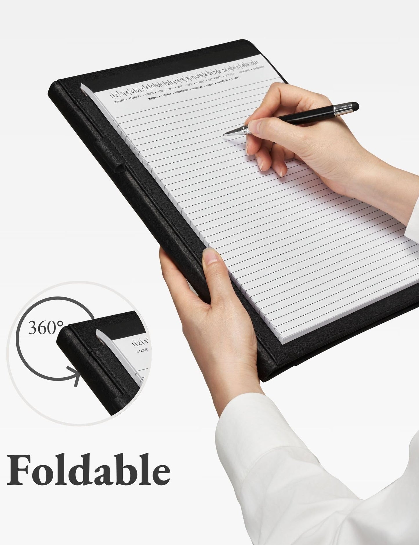 Mymazn Padfolio Portfolio Folder, Faux Leather Interview Resume Folder with Document Organizer & Business Card Holder, Letter-Sized Notepad Legal Pad Holder for Men Women (Black)