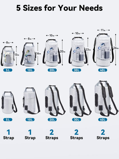 HEETA Dry Bag Waterproof for Women Men, Roll Top Lightweight Dry Storage Bag Backpack with Phone Case for Travel Swimming Boating Kayaking Paddle Board Camping Beach Accessories (White, 5L)