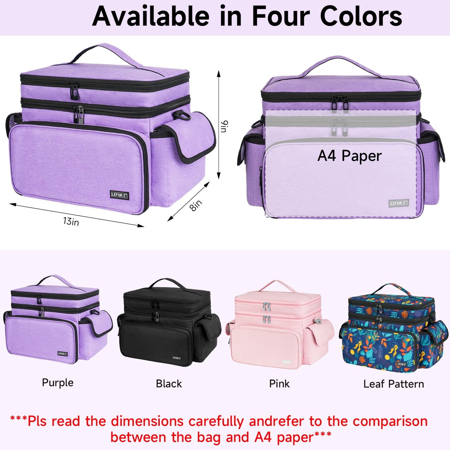 LEFOR·Z Large Sewing Supplies Organizer,Double-Layer Sewing Accessories Storage and Organizer Case Bag,Protable Travel Sewing Box Sewing Basket for Sewing Tools,Purple(Bag Only)