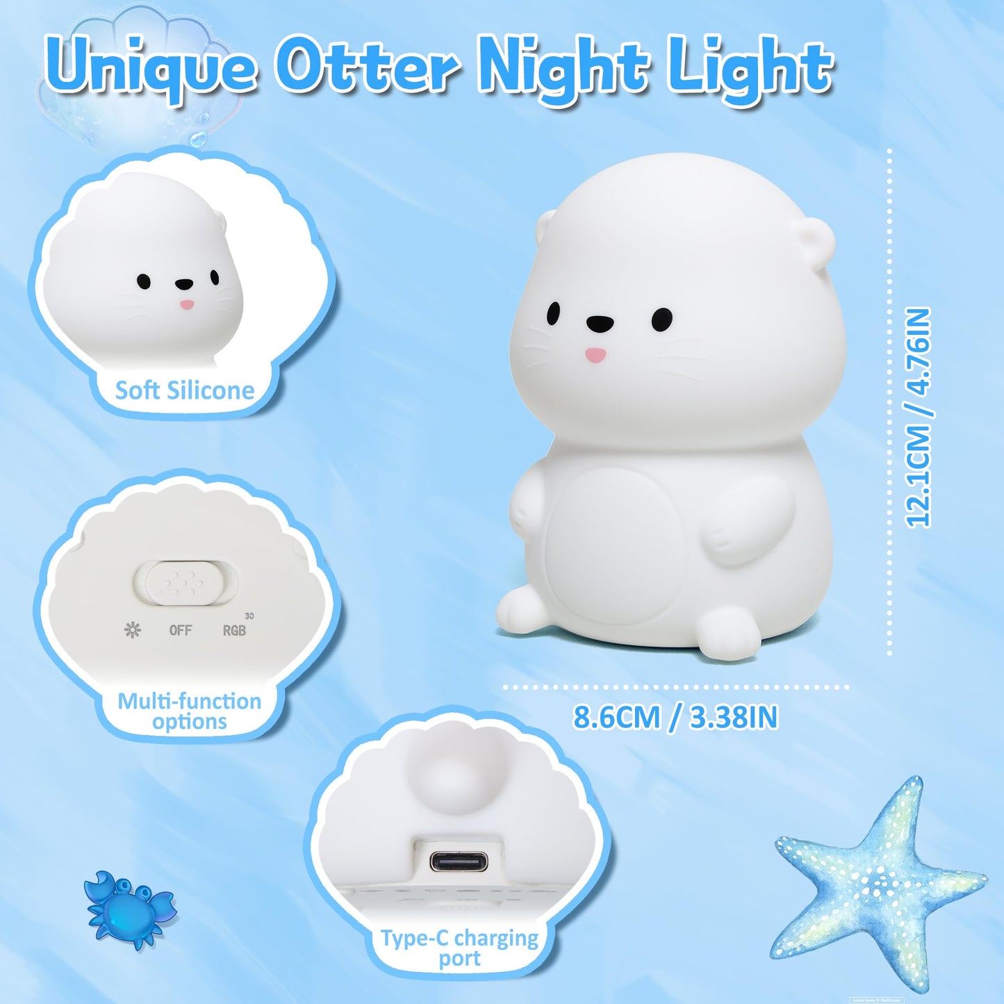OkiyiD Otter Night Light, Cute Sea Otter Lamp Gifts,Animal Silicone Night Lamp, Cute Room Decor Night Light Birthday Gifts