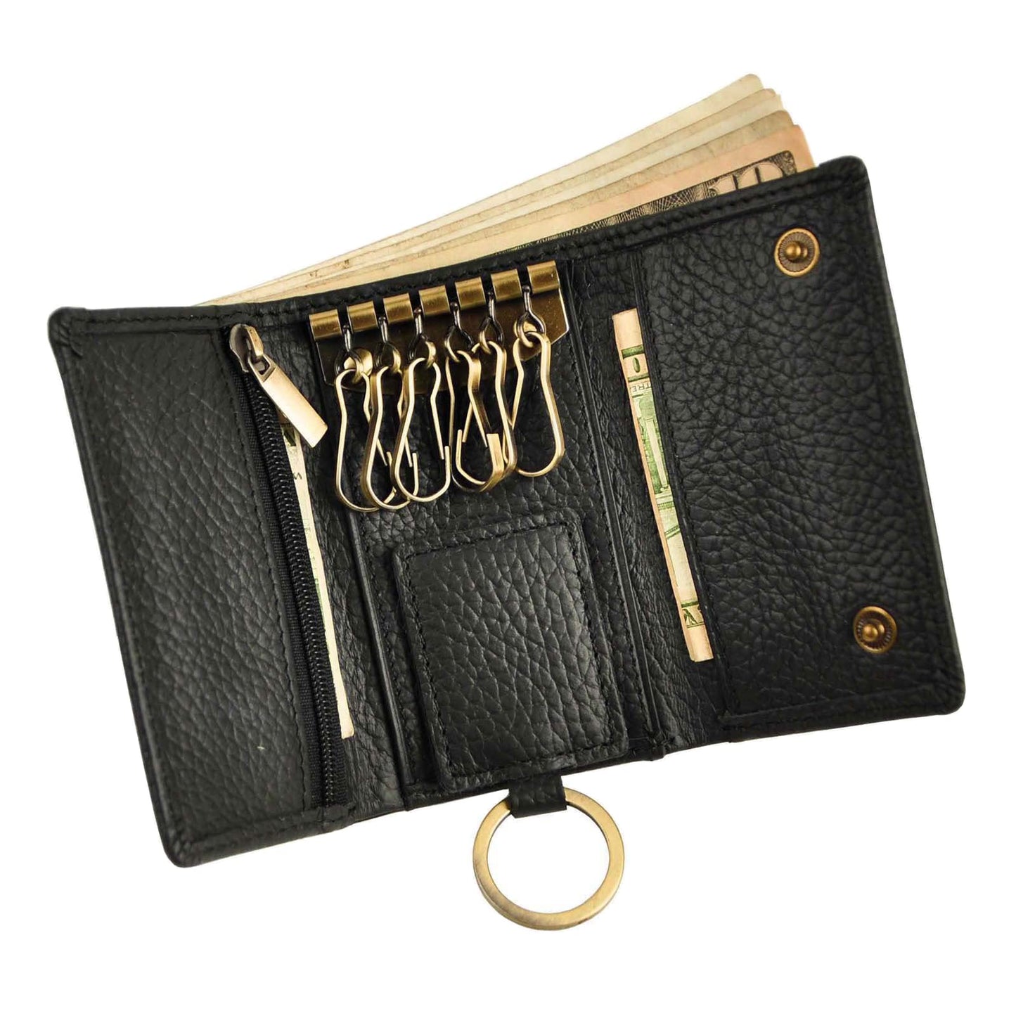 Plinvo Men's Genuine Leather Key Case with Snap Hook Loop for Car Keys & Coins Compact Wallet Design (The Black 2)