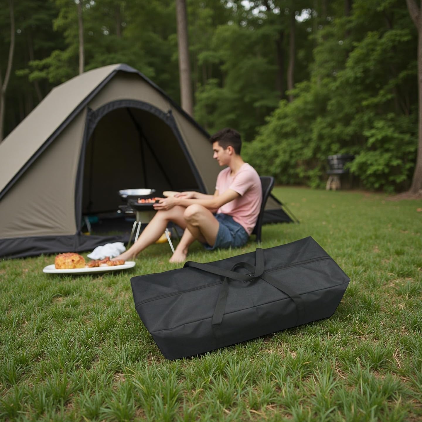 YLTQQT Heavy Duty Water-Resistant Grill & Tent Storage Bag - XL Organizer for BBQ Utensils, Canopy, Hammock, Roof Top Tent & Fishing Rods with MOLLE Straps (25''(L) x5.9''(W) x5.9''(H))