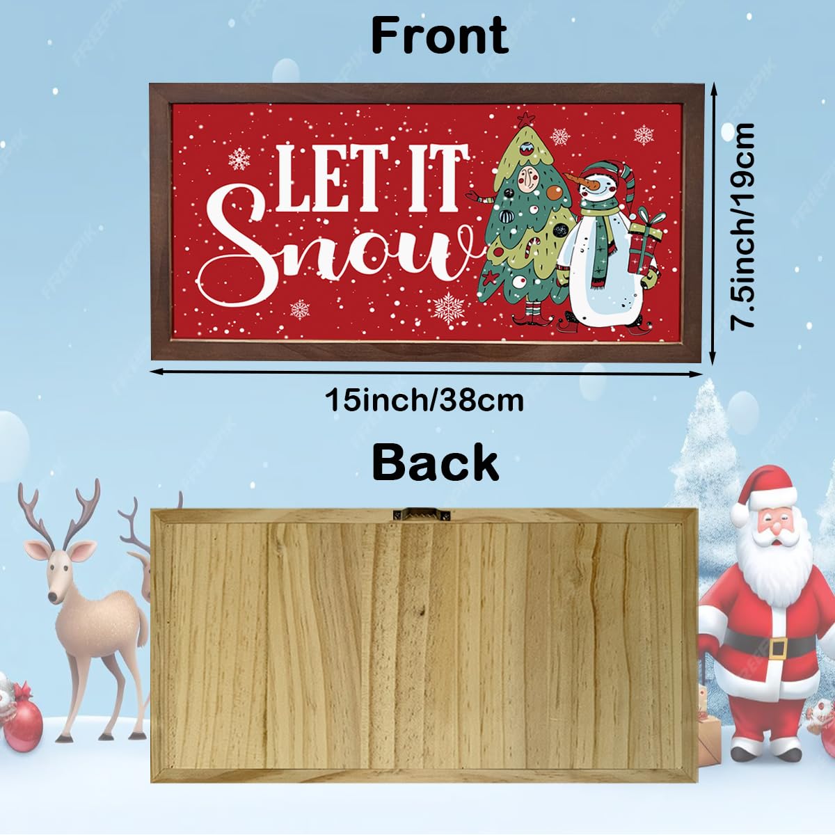 Let It Snow Sign, Snowflakes Decor, Christmas Vibe Wall Decoration, Snowman Christmas Trees Decors, Winter Home Decor, Living Room Decors, Rustic Framed Wooden Plaque 15×7.5×0.3 inches