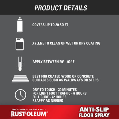 Rust-Oleum Anti-Slip Floor Spray | Textured Finish Adds Traction | Fast-Drying Formula | Resists Peeling & Fading | Clear | 15 oz Aerosol