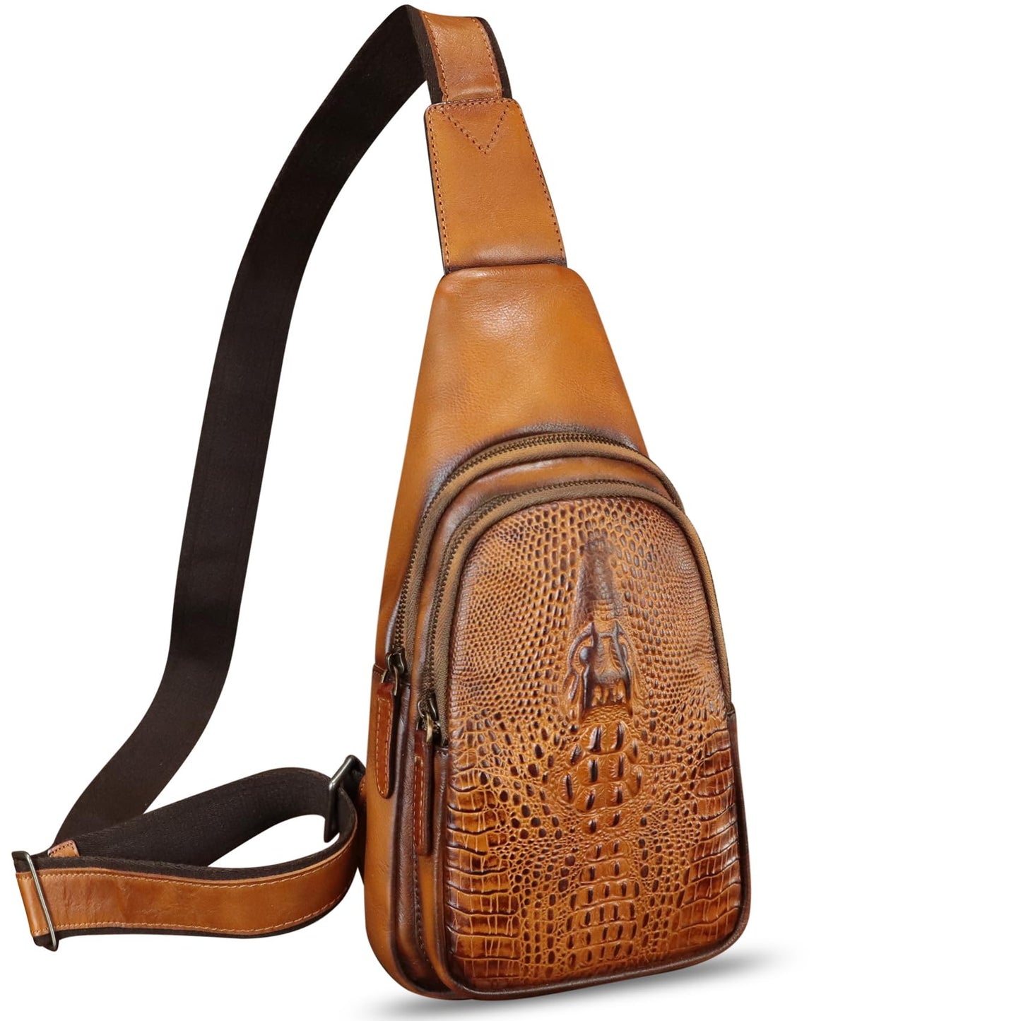 FEIGITOR Genuine Leather Sling Bag Retro Crossbody Sling Backpack Handmade Chest Purse Daypack Cycling Fanny Packs (Brown)