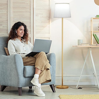 Floor Lamps for Living Room - Modern Gold Floor Lamp with Remote Control, Dimmable Colors Temperature Standing Lamp with LED Bulbs, Tall Lamp for Bedroom Office Kid Room - Brass Gold