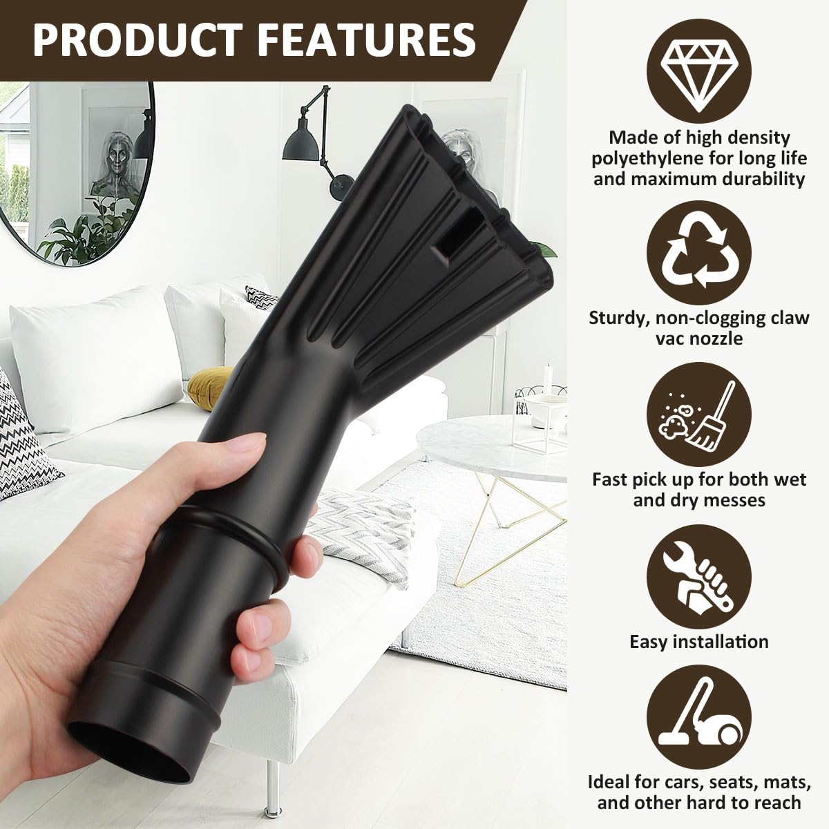 Vacuum Claw Nozzle 2" x 12" for Wet/Dry Utility Shop Vac Cleaning Auto Car Cars RV's Home Claw Nozzle SCN2 (2 Pack)