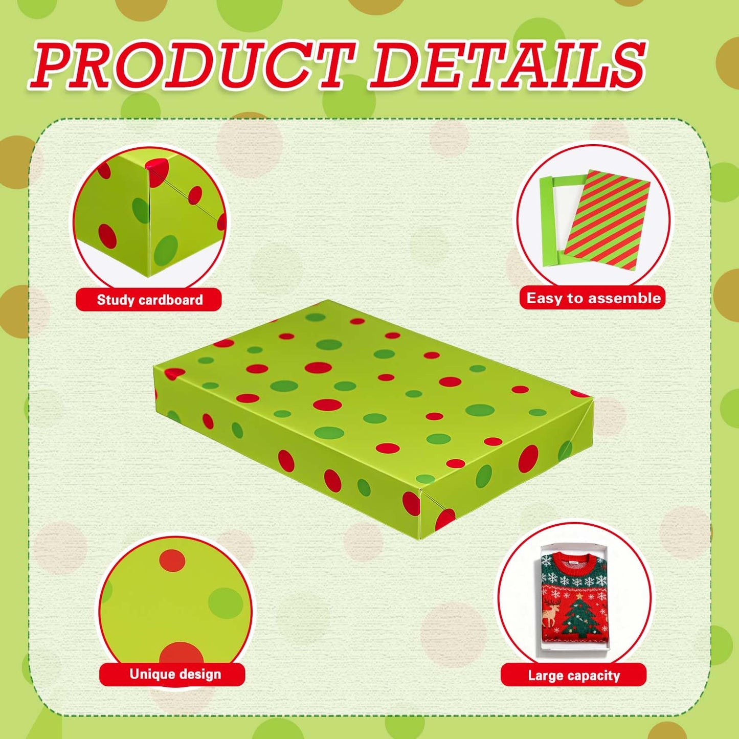 Cayivran 12Pcs Christmas Gift Boxes,14.5 * 9.5 * 2Inch Medium Clothes Gift Boxes With Lids,3 Designs Red Green White Shirt Box,Apply To Birthday Party Valentine's Day Wedding Christmas Thanksgiving