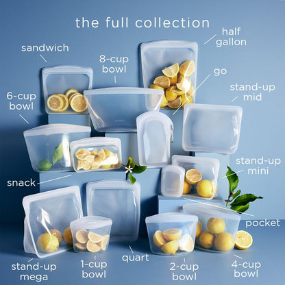 Stasher Premium Silicone Reusable Food Storage Bags, 4-Pack, Multi, Multi-Use Food Storage Bags, Lunch Bag, Travel Containers, BPA Free, Leak-free, Dishwasher-Safe, Eco-friendly