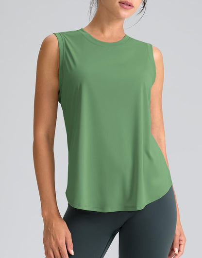 SANTINY Women's Sleeveless Workout Tops Breathable Lightweight Active Tennis Yoga Shirts Athletic Running Tank Tops for Women (Green_XXL)