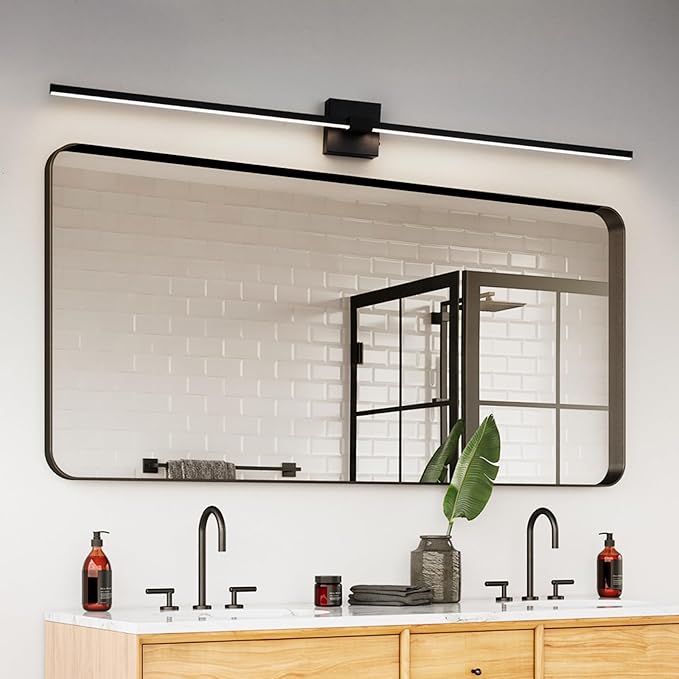 URSOLA Black Bathroom Light Fixtures, 48 inch Modern LED Vanity Lighting Over Mirror, 3CCT Dimmable Wall Sconces for Bedroom