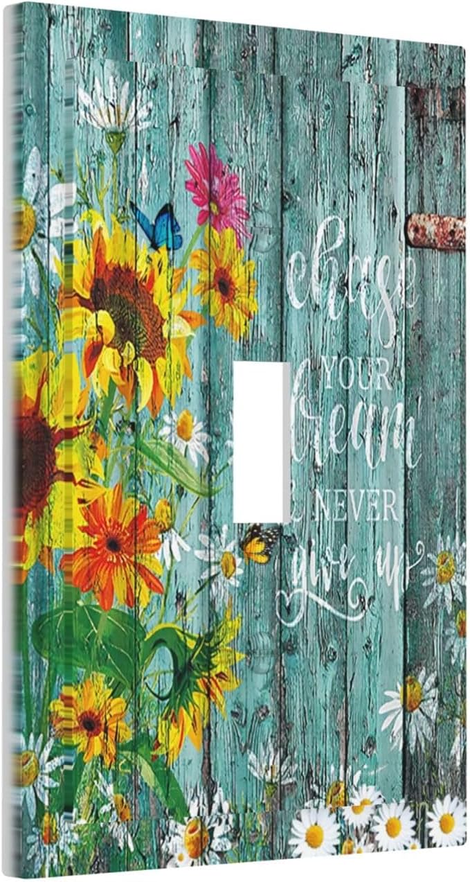 Turquoise Rustic Vintage Wood Planks Sunflower Butterfly Single Toggle Light Switch Plates Cover Decorative 1 Gang Wall Plate Electrica Faceplate for Farmhouse Bathroom Bedroom Decor