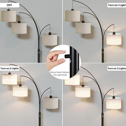 SUNMORY 3 Lights Floor Lamp for Living Room, 78" Tall Standing Lamp with Hanging Drum Shade, Modern Arc Floor Lamps with Heavy Base, Mid Century Arched Tree Floor Lamp for Bedroom, Office, Corner