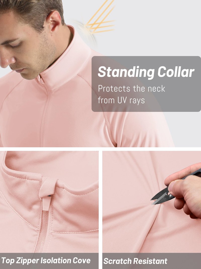 TACVASEN Long Sleeve Shirts Men Athletic Quarter Summer Tops for Sun Protection Men Workout Golf Shirts Running for Rash Guard Light Pink L