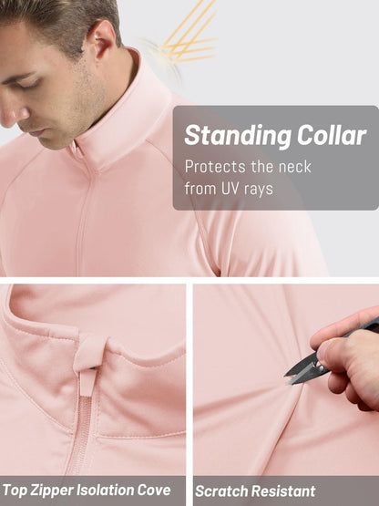 TACVASEN Long Sleeve Shirts Men Athletic Quarter Summer Tops for Sun Protection Men Workout Golf Shirts Running for Rash Guard Light Pink XL